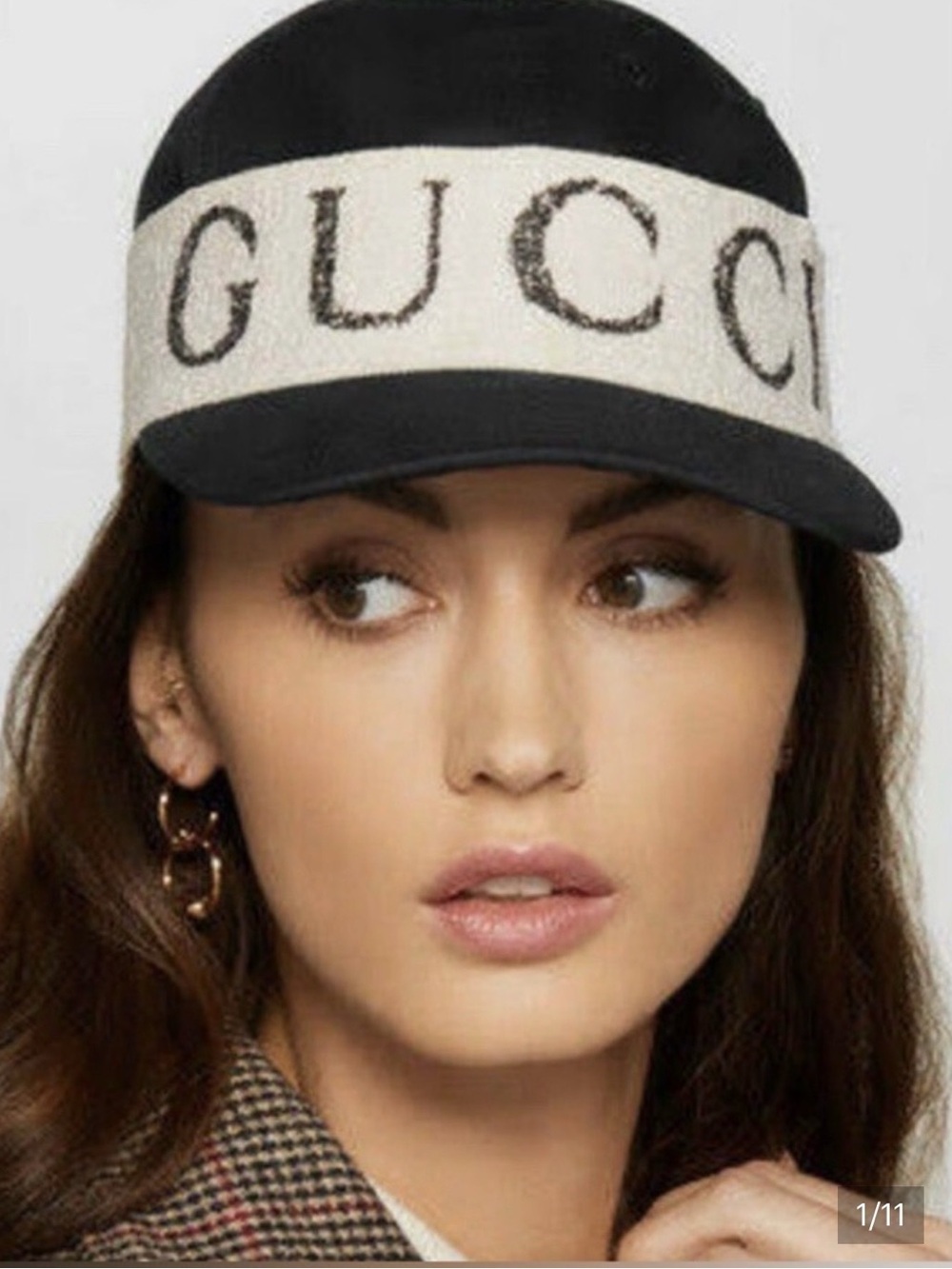 Gucci NWT Terry Banded Black and White Logo Hat Large